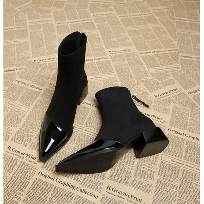 Livia | Women’s Patent-Trim Suede Ankle Boots