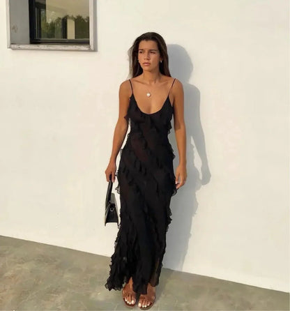 Nerina | Women’s Ruffled Chiffon Maxi Dress