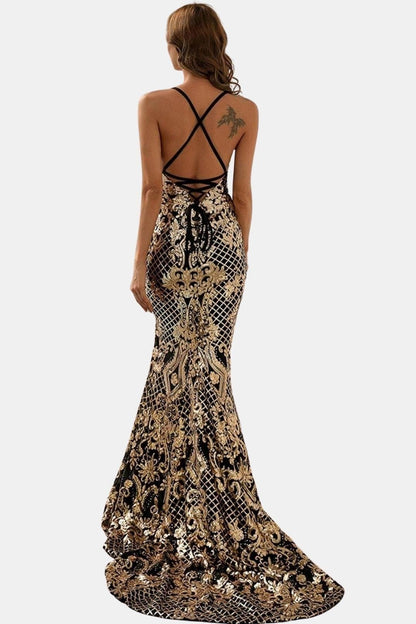 Seraphina | Baroque Sequin Backless Maxi Dress