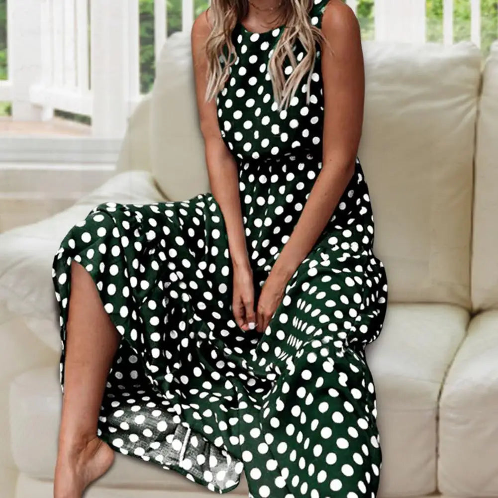 Mabel | Women’s Polka Dot Sleeveless Maxi Dress