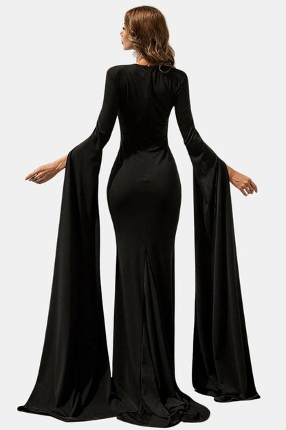 Velissia | Cape Sleeve Cutout Black Mermaid Evening Dress