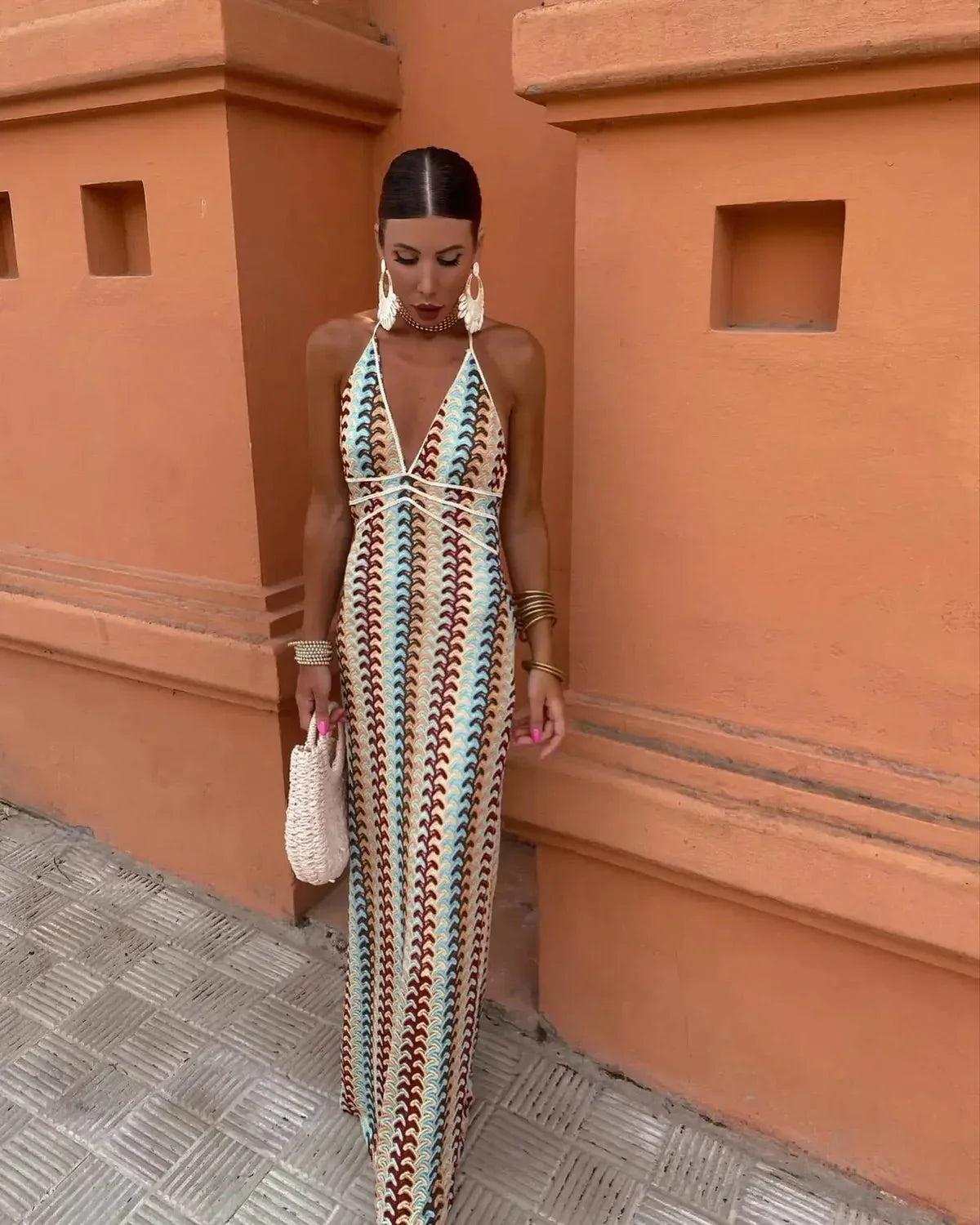 Marisela | Women’s Crochet Halterneck Maxi Dress