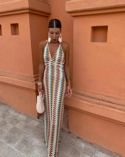 Marisela | Women’s Crochet Halterneck Maxi Dress