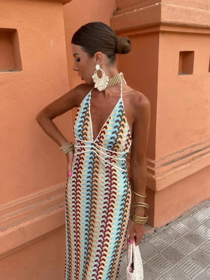 Marisela | Women’s Crochet Halterneck Maxi Dress