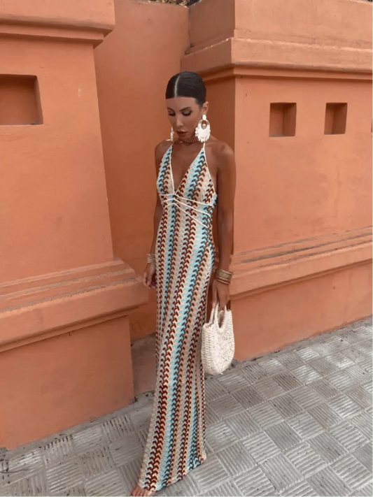Marisela | Women’s Crochet Halterneck Maxi Dress