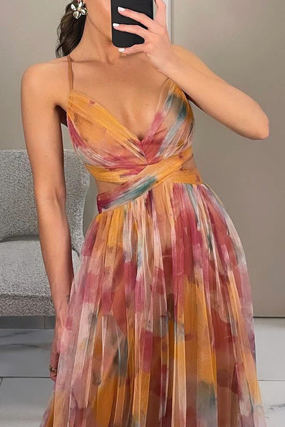 Khloe | Women’s Watercolor Crisscross Maxi Dress