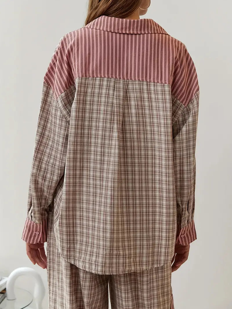 Brennar | Unisex Striped Plaid Patchwork Pajama Set