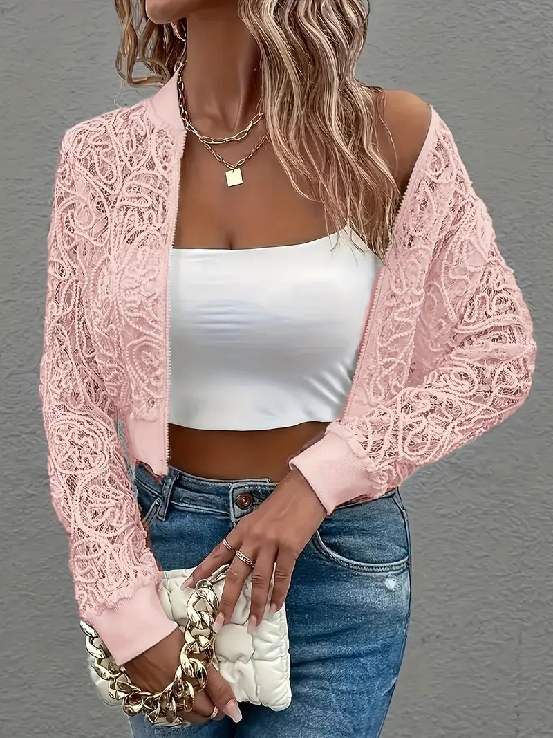 Syvra | Women’s Lace-Embroidered Mesh Cropped Jacket