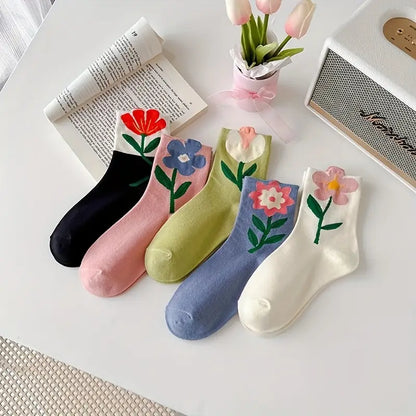 Wavelyn | Women’s Floral Cotton-Blend Socks – 5 Pack