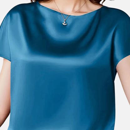 Quelloria | Women’s Satin Blouse – Short Sleeve Classic