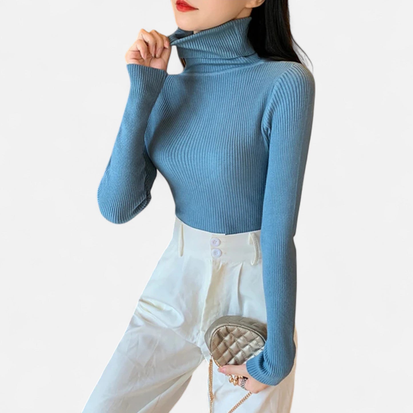 Jovetta | Women’s Ribbed Fold-Over Turtleneck Sweater