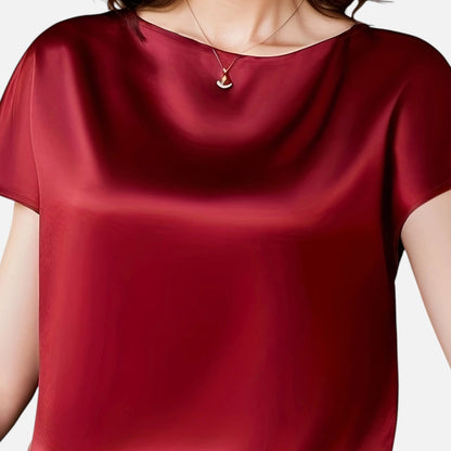 Quelloria | Women’s Satin Blouse – Short Sleeve Classic