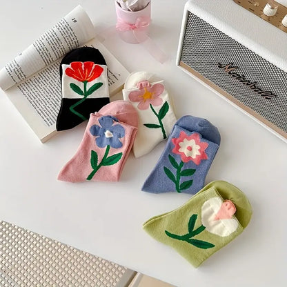 Wavelyn | Women’s Floral Cotton-Blend Socks – 5 Pack