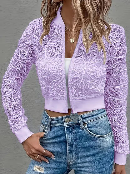 Syvra | Women’s Lace-Embroidered Mesh Cropped Jacket