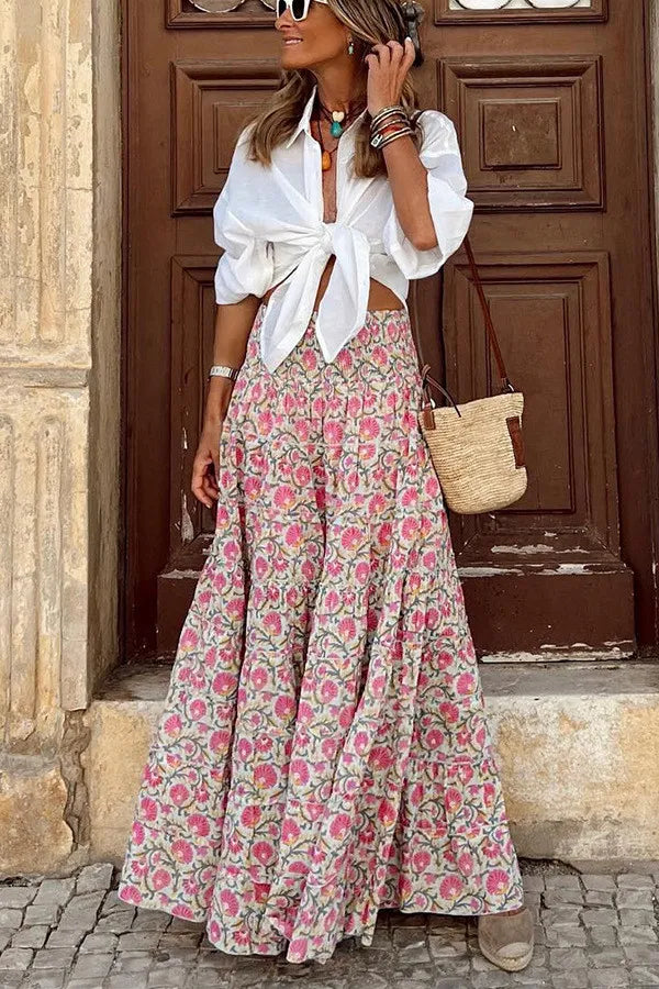 Leila | Women’s Floral Boho Maxi Skirt