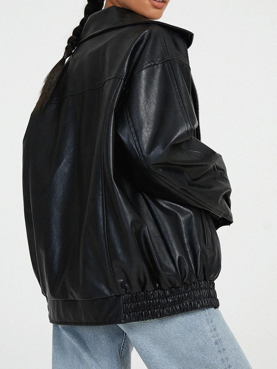 Journee | Women’s Oversized Leather Bomber Jacket