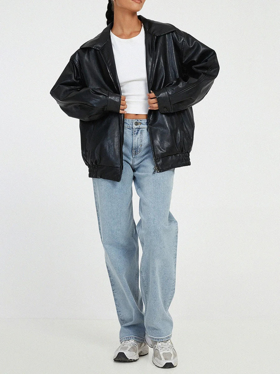 Journee | Women’s Oversized Leather Bomber Jacket