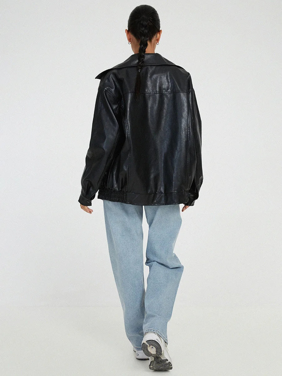 Journee | Women’s Oversized Leather Bomber Jacket