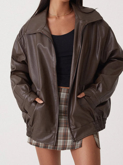 Journee | Women’s Oversized Leather Bomber Jacket