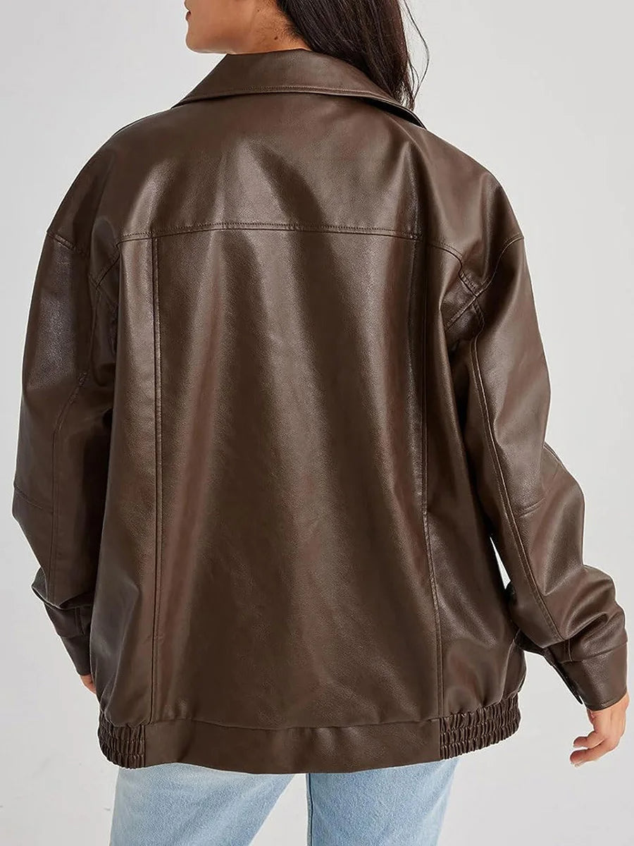 Journee | Women’s Oversized Leather Bomber Jacket