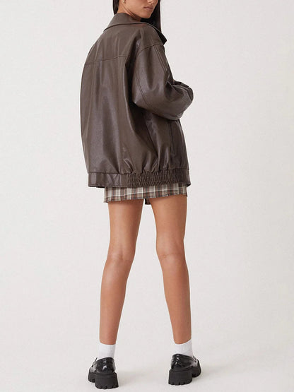 Journee | Women’s Oversized Leather Bomber Jacket
