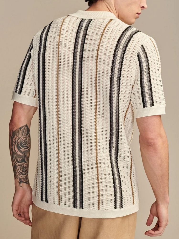 Brynden | Men’s Retro-Stripe Viscose Knit Shirt