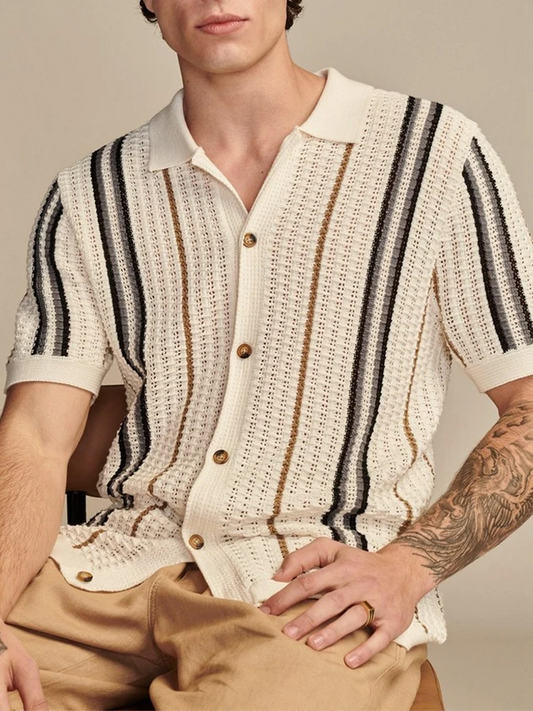 Brynden | Men’s Retro-Stripe Viscose Knit Shirt