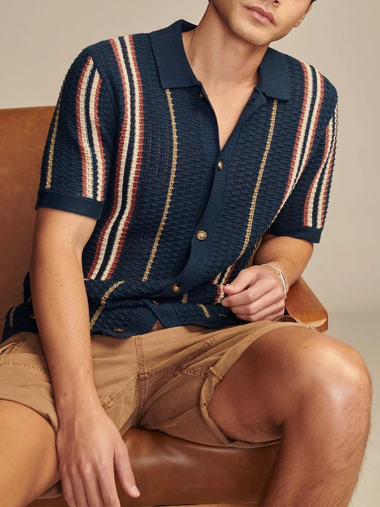 Brynden | Men’s Retro-Stripe Viscose Knit Shirt