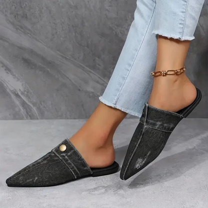Calivara | Women’s Denim Button-Accent Mules