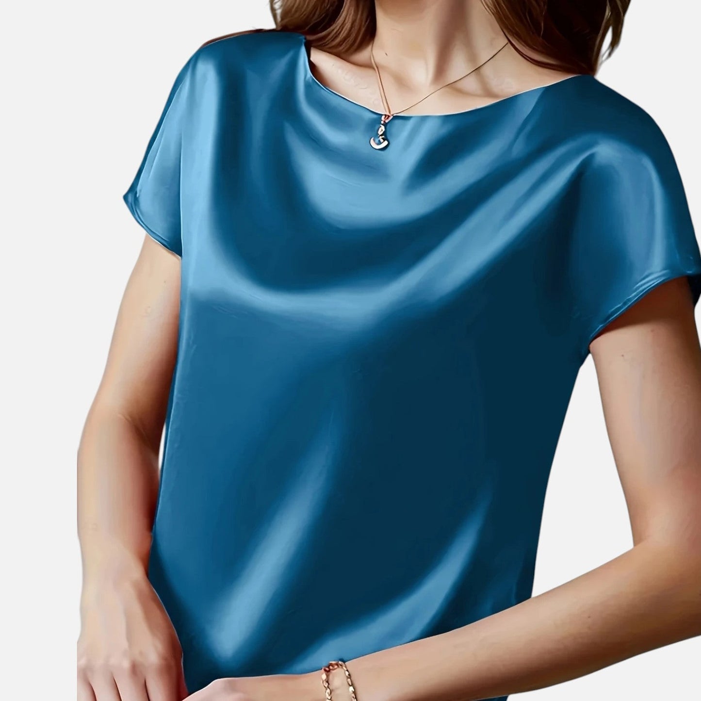Quelloria | Women’s Satin Blouse – Short Sleeve Classic
