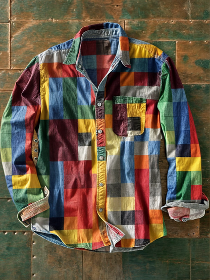 Richard | Men’s Long Sleeve Patchwork Shirt
