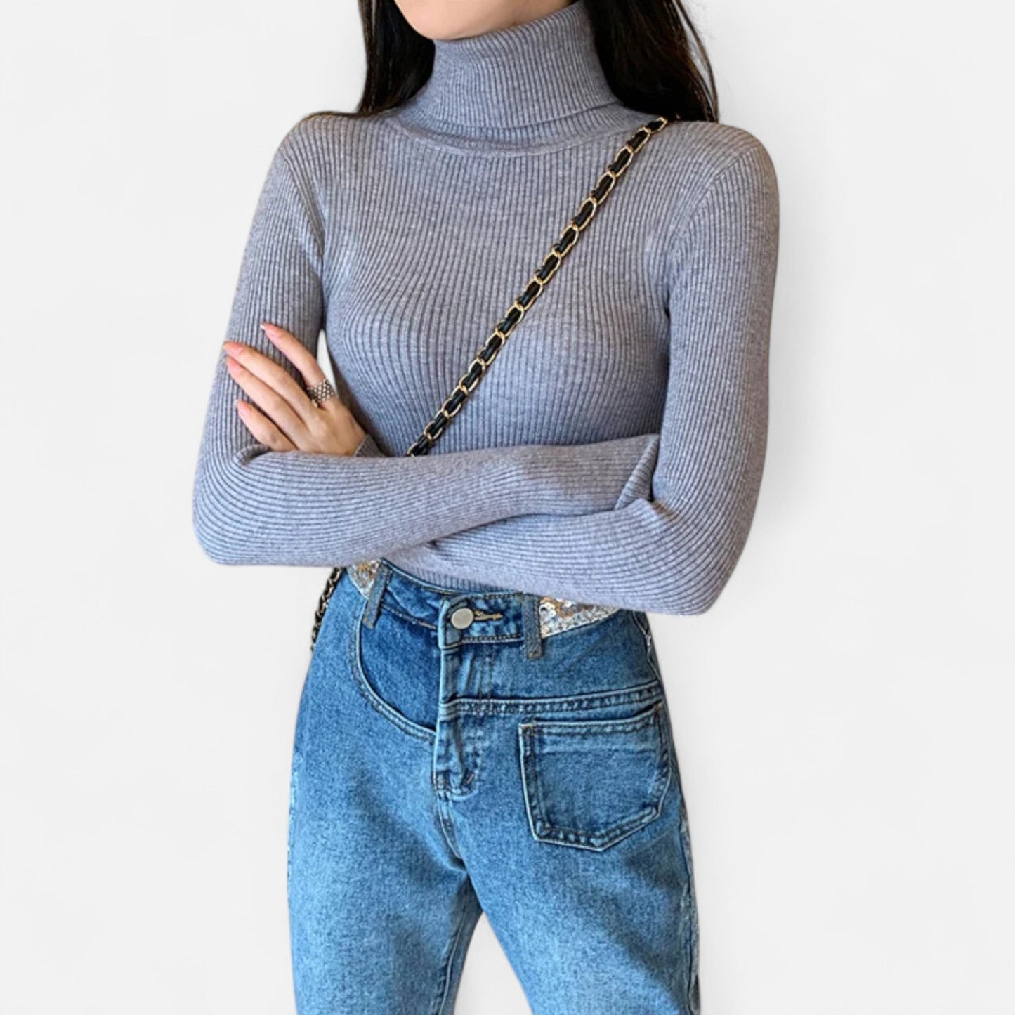 Jovetta | Women’s Ribbed Fold-Over Turtleneck Sweater