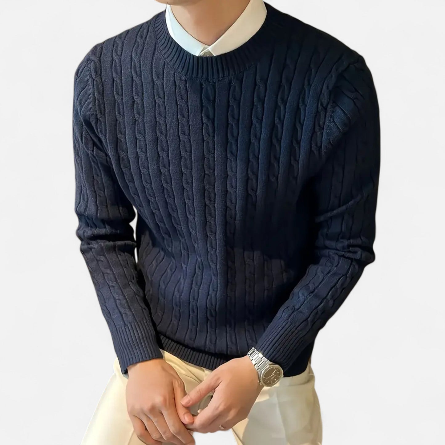 Ruvain | Men’s Cable-Knit Crew Sweater