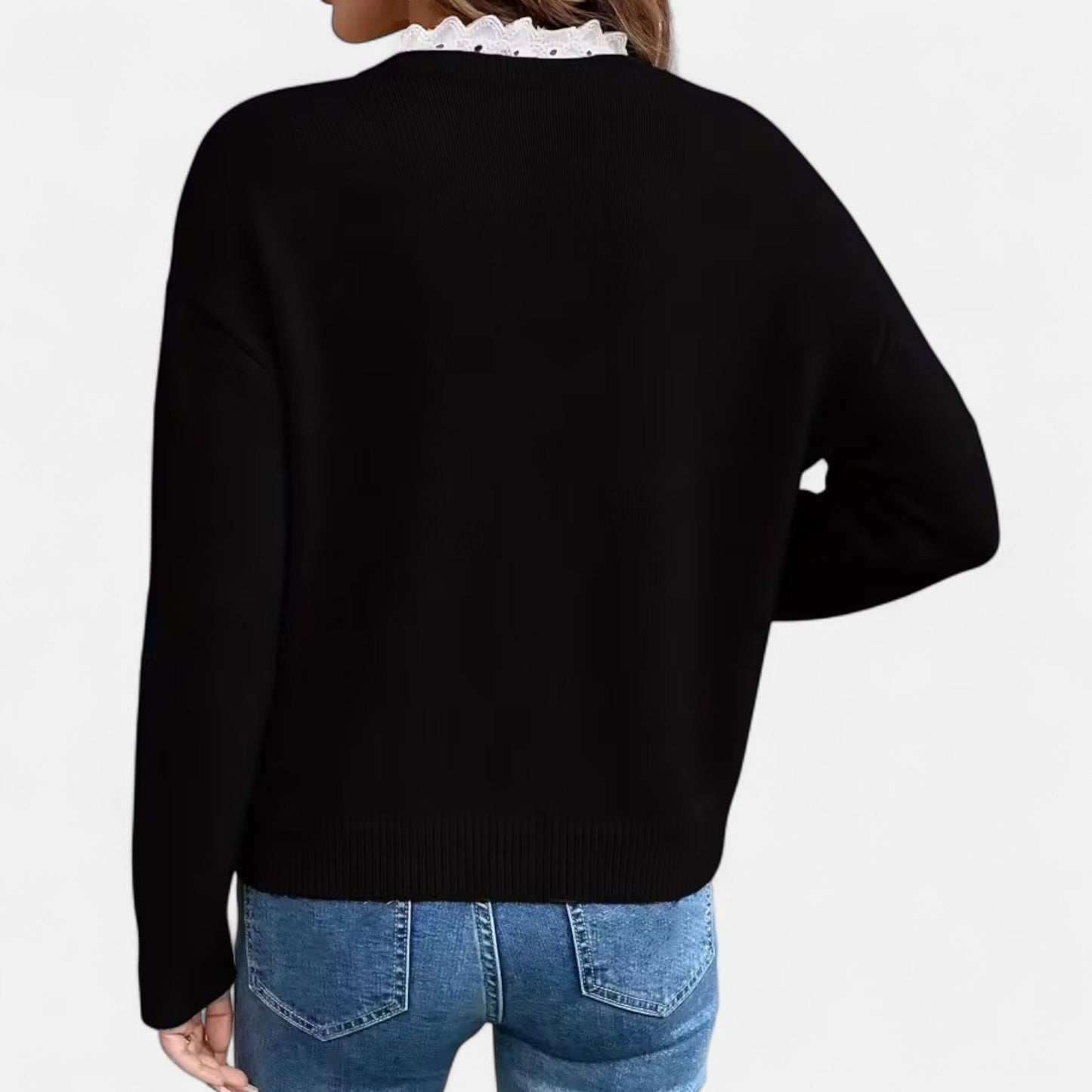 Quenara | Women’s Lace-Trim V-Neck Knit Sweater