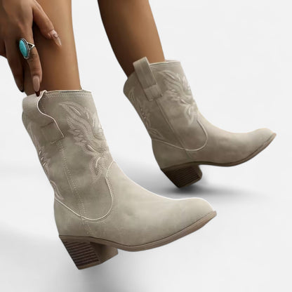 Quarelle | Women’s Suede Cowboy Boots – Vintage Chunky Heel