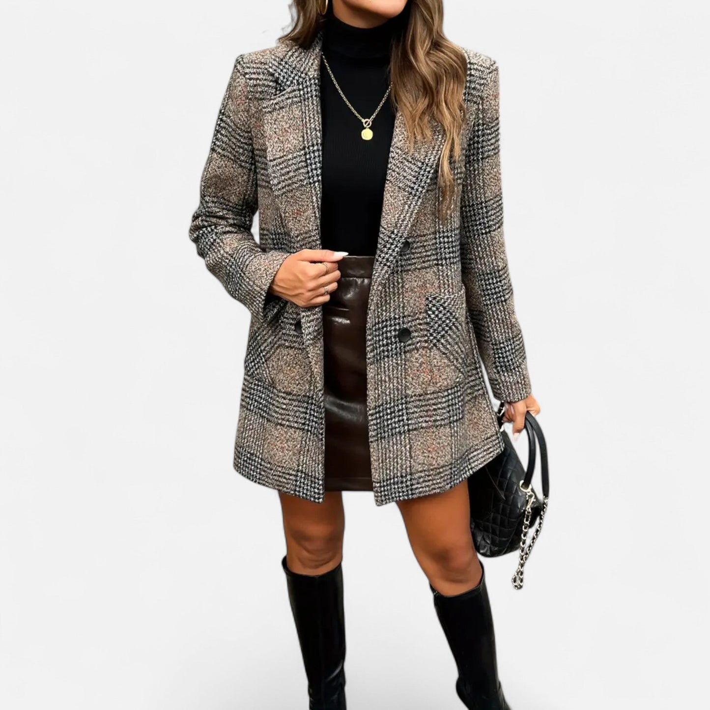 Quessina | Women’s Classic Coat – Houndstooth Timeless Sophistication