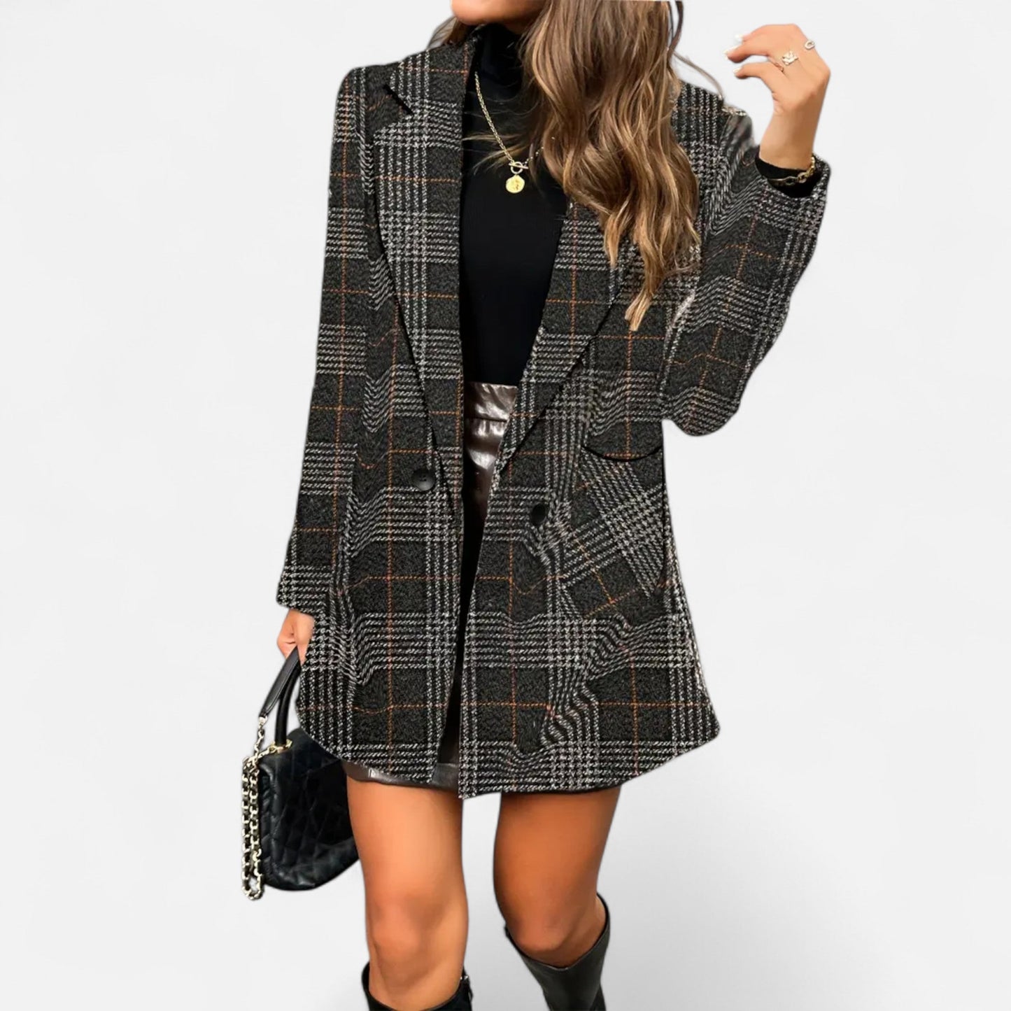 Quessina | Women’s Classic Coat – Houndstooth Timeless Sophistication