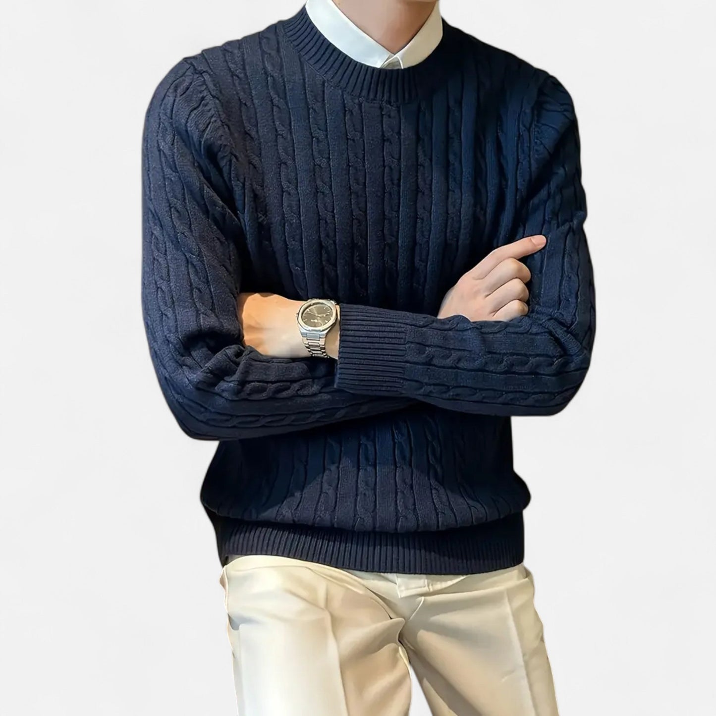 Ruvain | Men’s Cable-Knit Crew Sweater