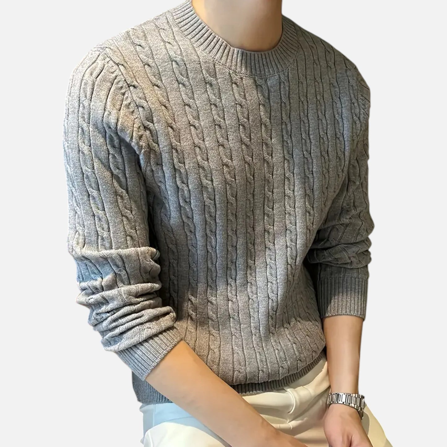 Ruvain | Men’s Cable-Knit Crew Sweater