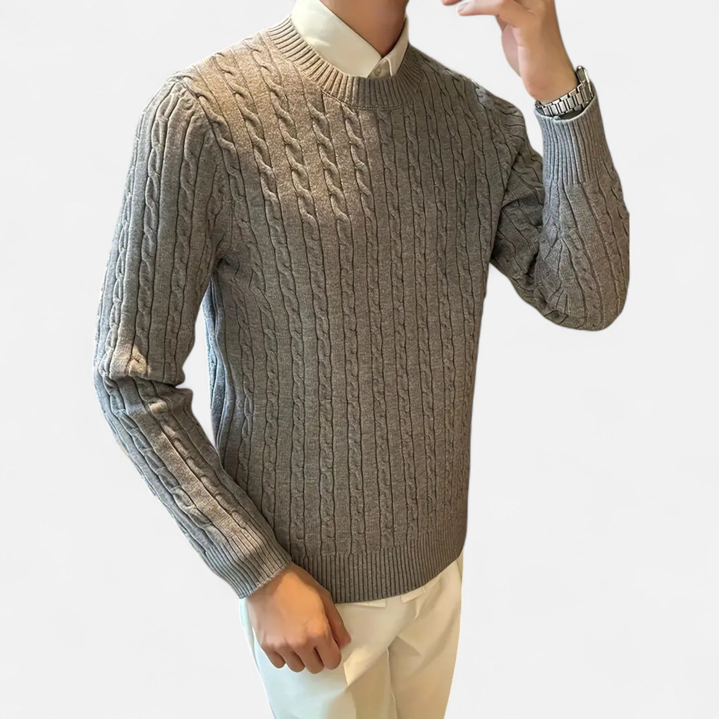Ruvain | Men’s Cable-Knit Crew Sweater