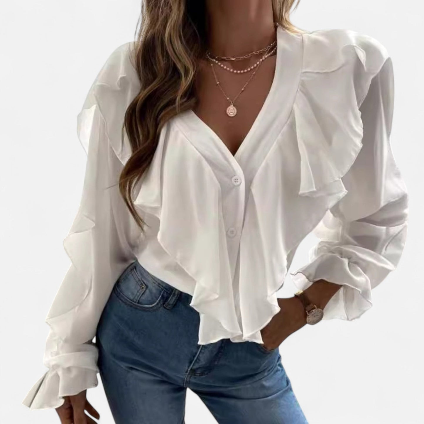 Javienne | Women’s V-Neck Ruffle Top – Elegant Flounce Style