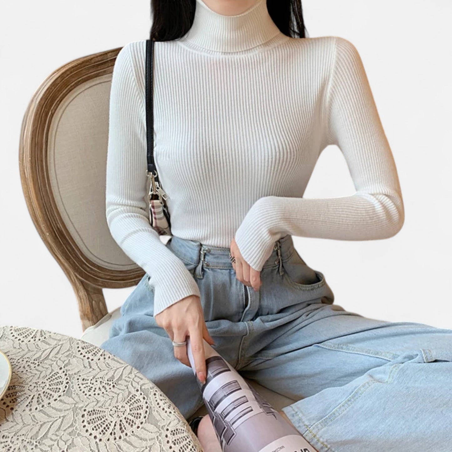 Jovetta | Women’s Ribbed Fold-Over Turtleneck Sweater